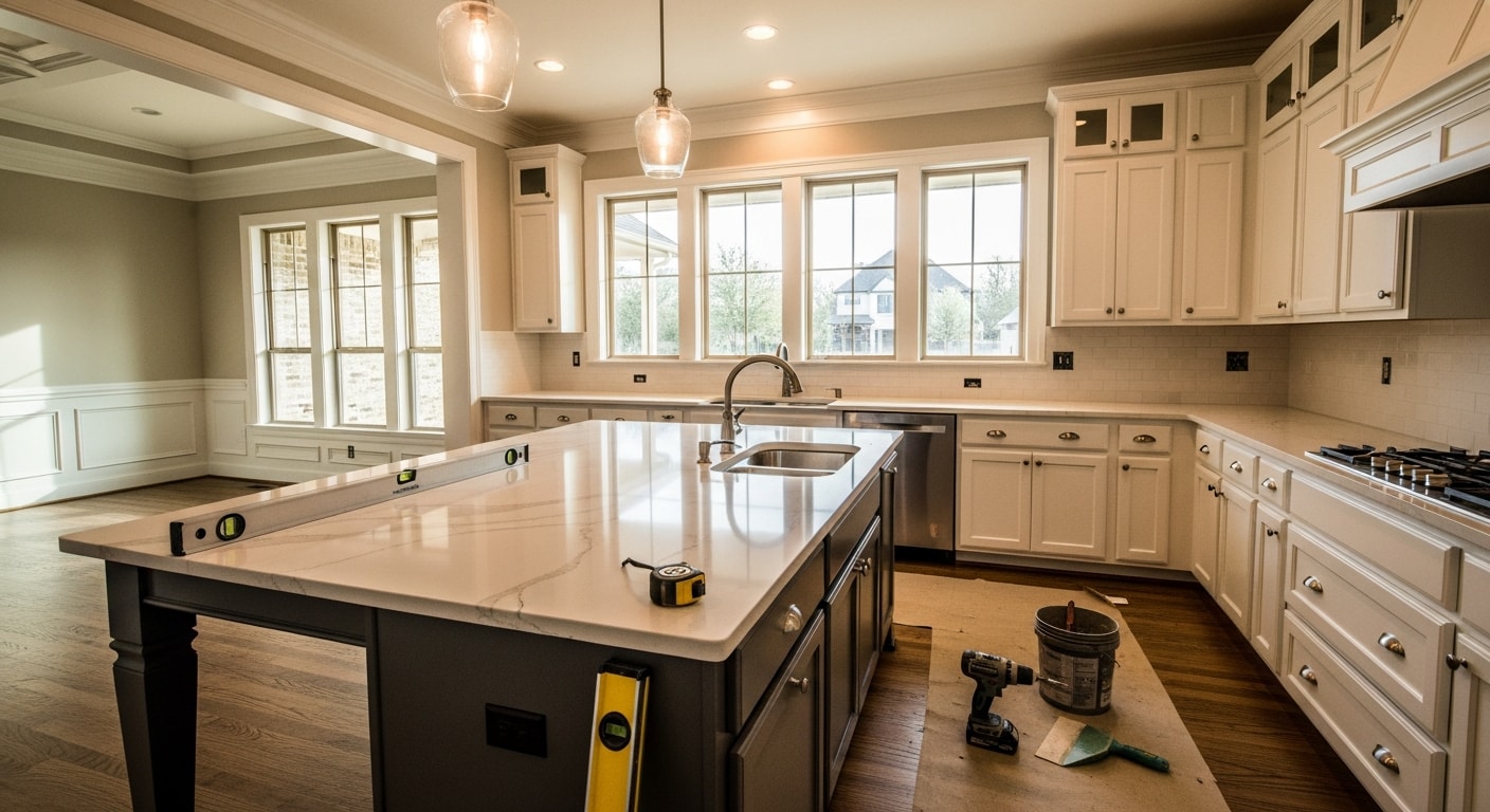 Modern kitchen remodel with custom cabinets and countertops