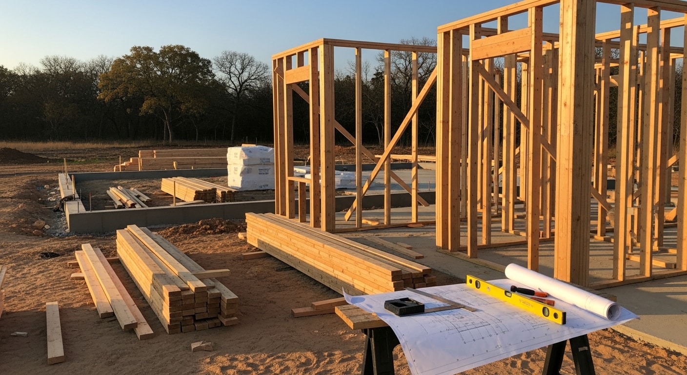 A newly completed custom home in Southlake, TX, featuring a masonry exterior and a three-car garage set on a landscaped lot. The front elevation shows large windows and a covered entry consistent with Southlake residential construction standards.